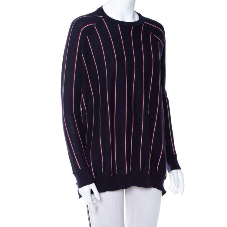 Pre Owned Stella McCartney Navy Blue Striped Wool Hi-Low Hem Jumper S