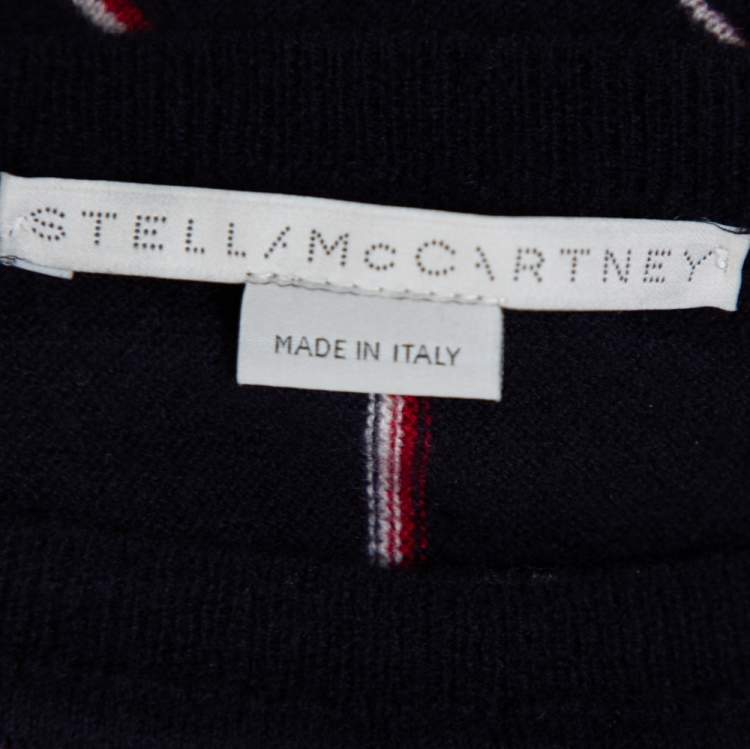 Pre Owned Stella McCartney Navy Blue Striped Wool Hi-Low Hem Jumper S