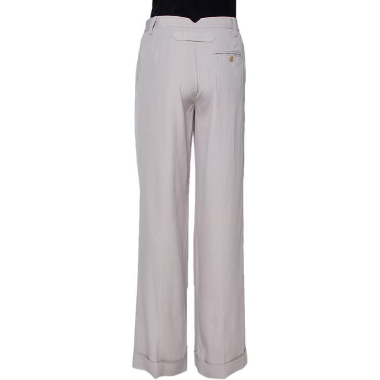 Pre Owned Stella McCartney Ecru Silk Blend Wide Leg Trousers M