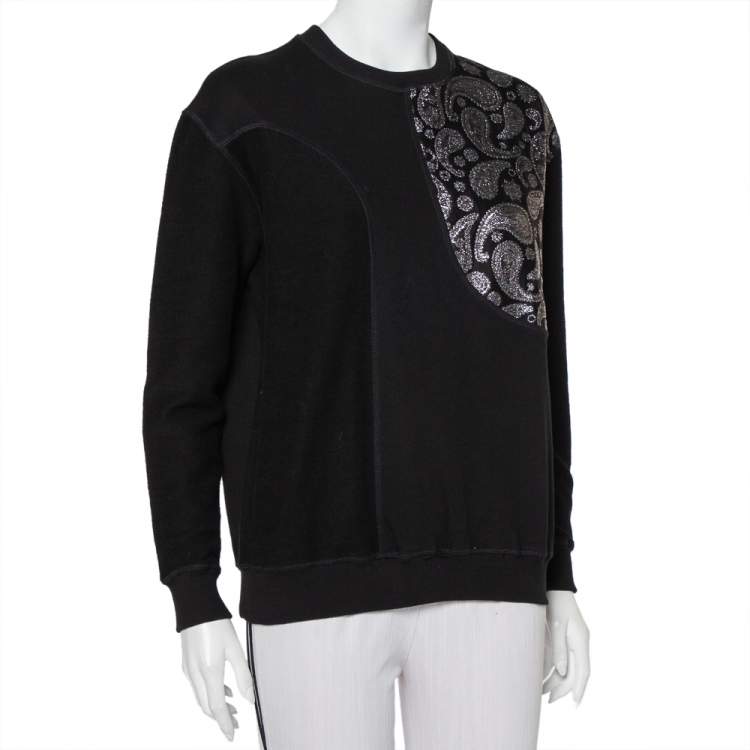 Pre Owned Stella McCartney Black Cotton Knit Paisley Jacquard Patch Detail Sweatshirt S