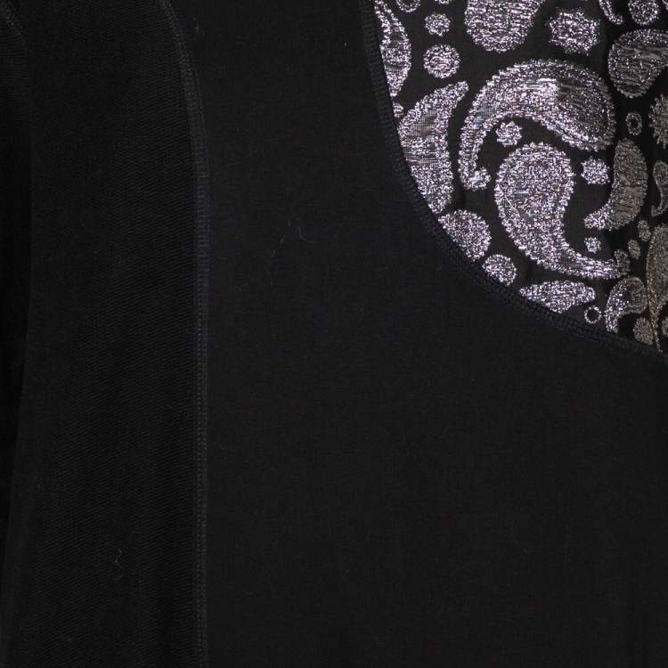 Pre Owned Stella McCartney Black Cotton Knit Paisley Jacquard Patch Detail Sweatshirt S