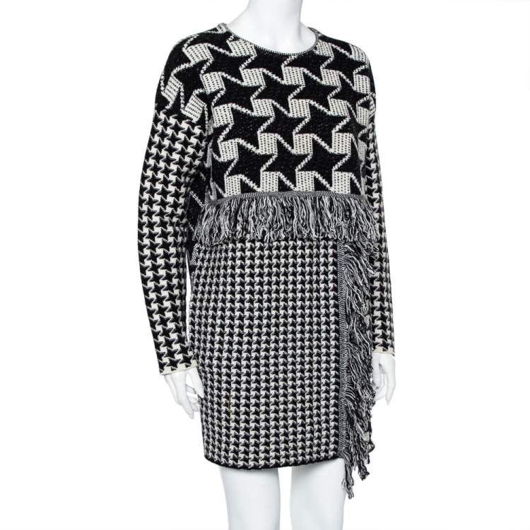 Pre Owned Stella McCartney Monochrome Houndstooth Pattern Wool Oversized Shift Dress S