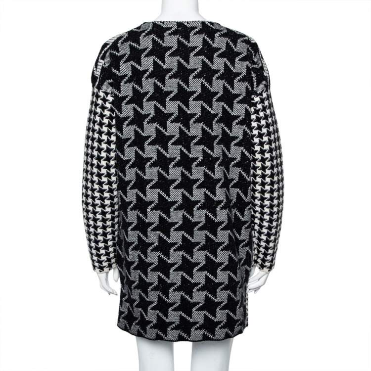 Pre Owned Stella McCartney Monochrome Houndstooth Pattern Wool Oversized Shift Dress S