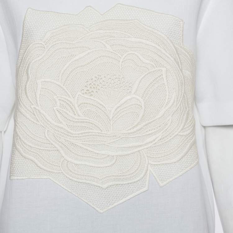 Pre Owned Stella McCartney White Cotton Rose Crochet Applique Top M