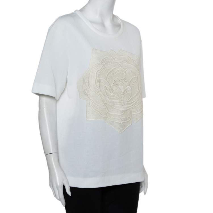 Pre Owned Stella McCartney White Cotton Rose Crochet Applique Top M