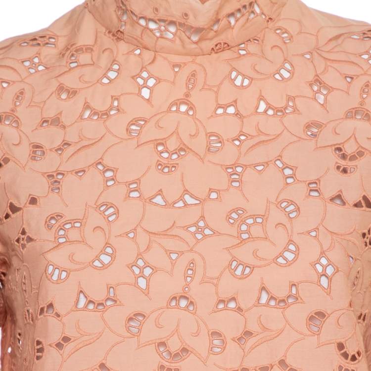 Pre Owned Stella McCartney Pink Eyelet Lace Back Button Detail Top S