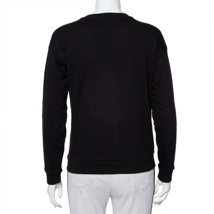 Pre Owned Stella McCartney Black Cotton Crystal Embellished & Applique Detail Crewneck Sweatshirt S
