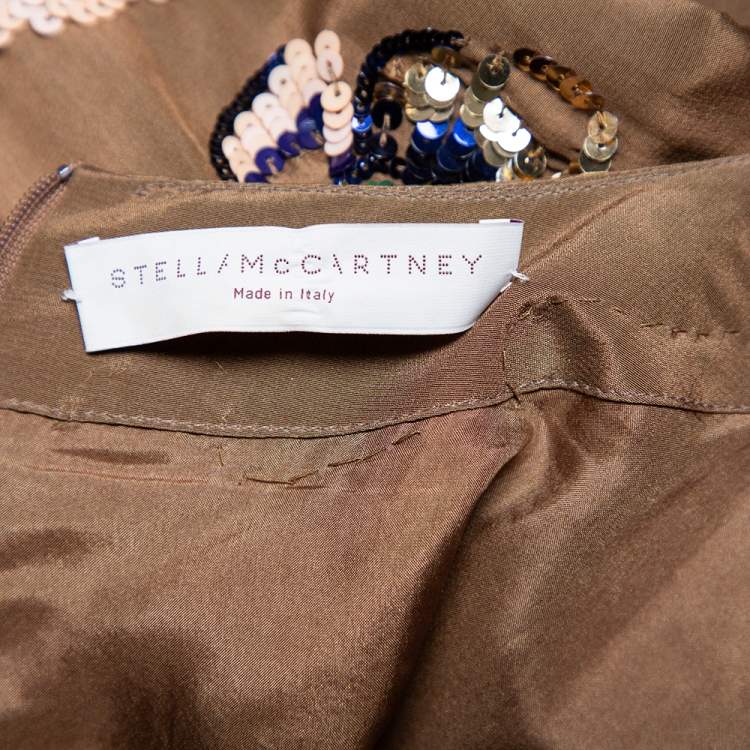 Pre Owned Stella McCartney Brown Sequin Embellished Silk Shift Dress M  