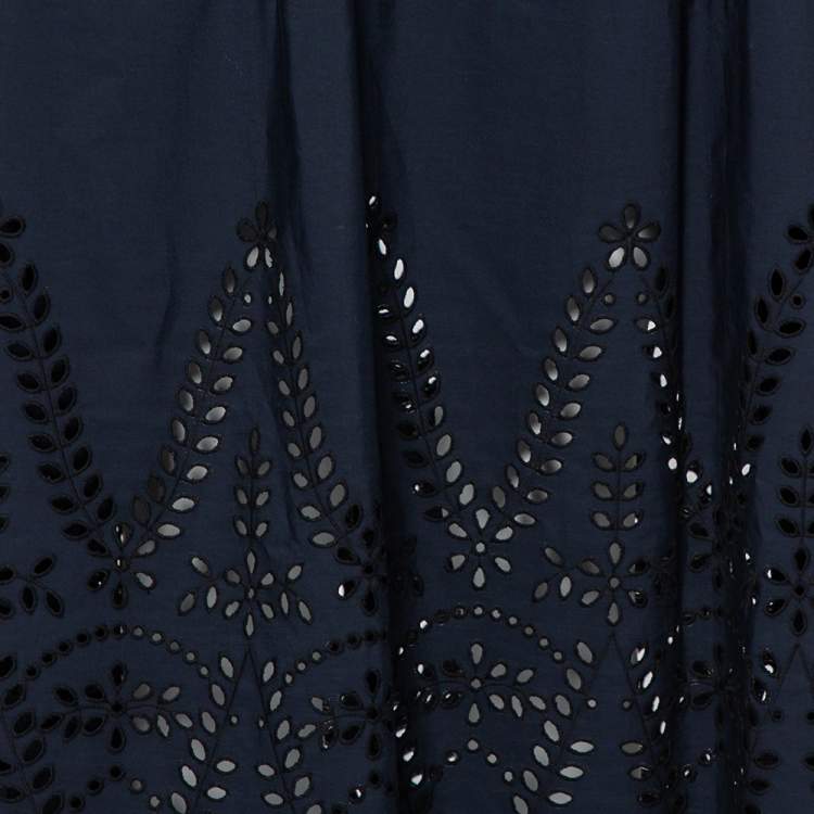 Pre Owned Stella McCartney Navy Blue Embroidered Cotton Penelope Midi Skirt S
