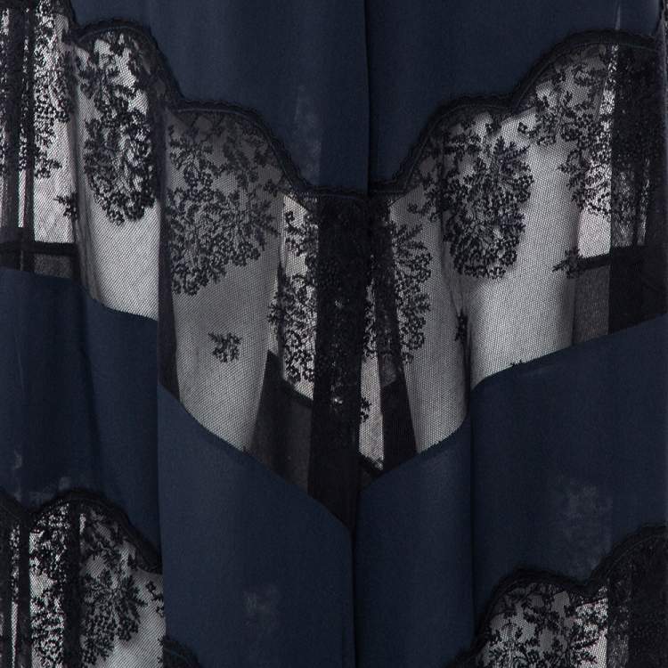 Pre Owned Stella McCartney Midnight Blue Silk & Lace Paneled Maxi Skirt S