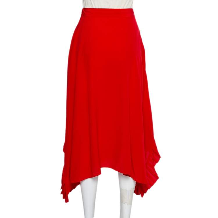 Pre Owned Stella McCartney Red Silk Ruffle Detail Ashlyn Midi Skirt S