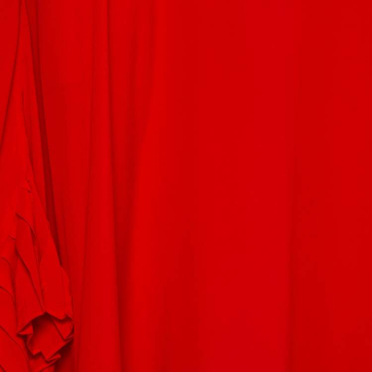 Pre Owned Stella McCartney Red Silk Ruffle Detail Ashlyn Midi Skirt S