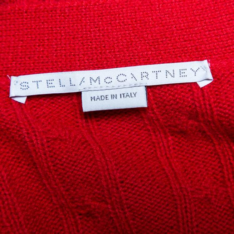 Pre Owned Stella McCartney Red Wool & Lace Paneled Button Front Cardigan S