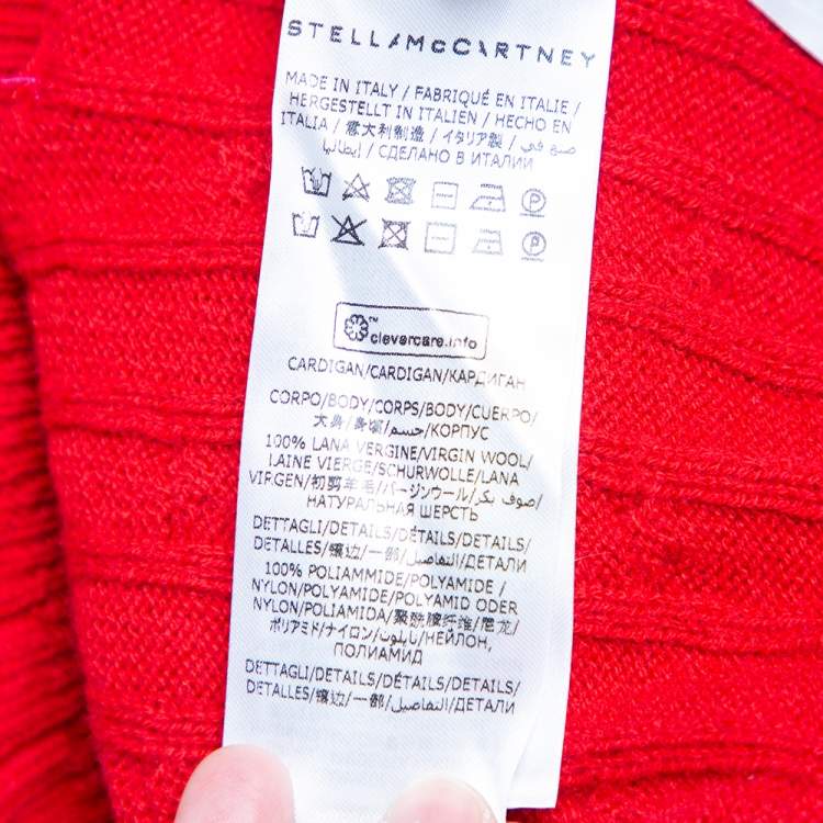 Pre Owned Stella McCartney Red Wool & Lace Paneled Button Front Cardigan S