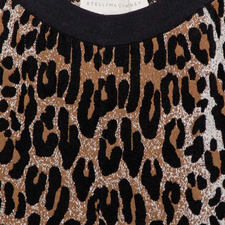 Pre Owned Stella McCartney Brown Leopard Print Jacquard Bootcut Cropped Pants XS