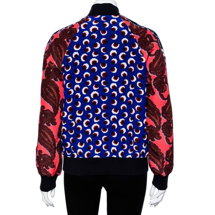 Pre Owned Stella McCartney Multicolor Printed Silk Zip Front Bomber Jacket S