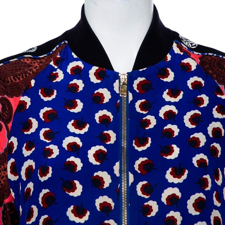 Pre Owned Stella McCartney Multicolor Printed Silk Zip Front Bomber Jacket S