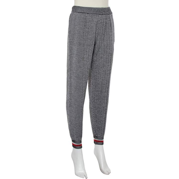 Pre Owned Stella McCartney Monochrome Zig Zag Patterned Wool & Silk Joggers XS