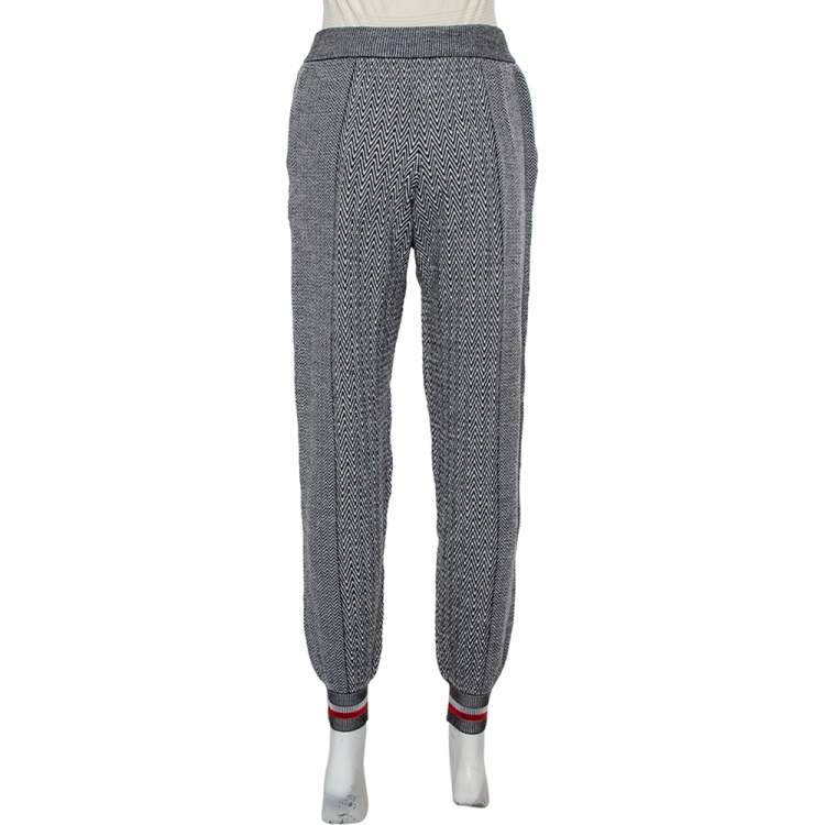 Pre Owned Stella McCartney Monochrome Zig Zag Patterned Wool & Silk Joggers XS