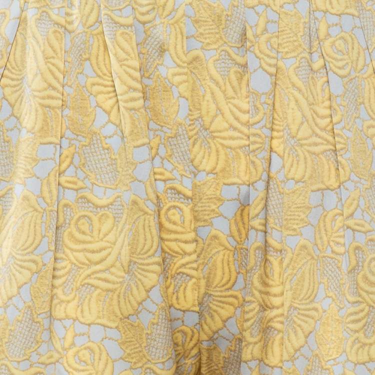 Pre Owned Stella McCartney Yellow Floral Printed Silk Tapered Pants S