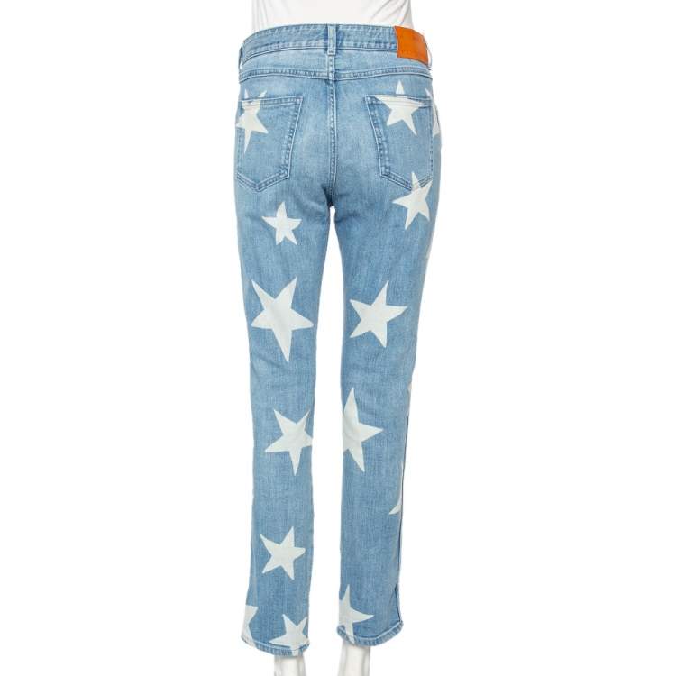 Pre Owned Stella McCartney Blue Denim Star Printed Denim Boyfriend Jeans M