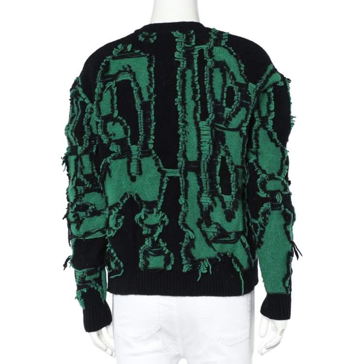 Pre Owned Stella McCartney Black & Green Jacquard Knit Crewneck Sweater S