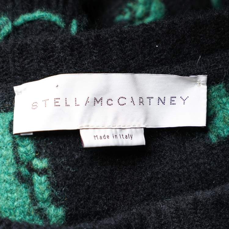 Pre Owned Stella McCartney Black & Green Jacquard Knit Crewneck Sweater S