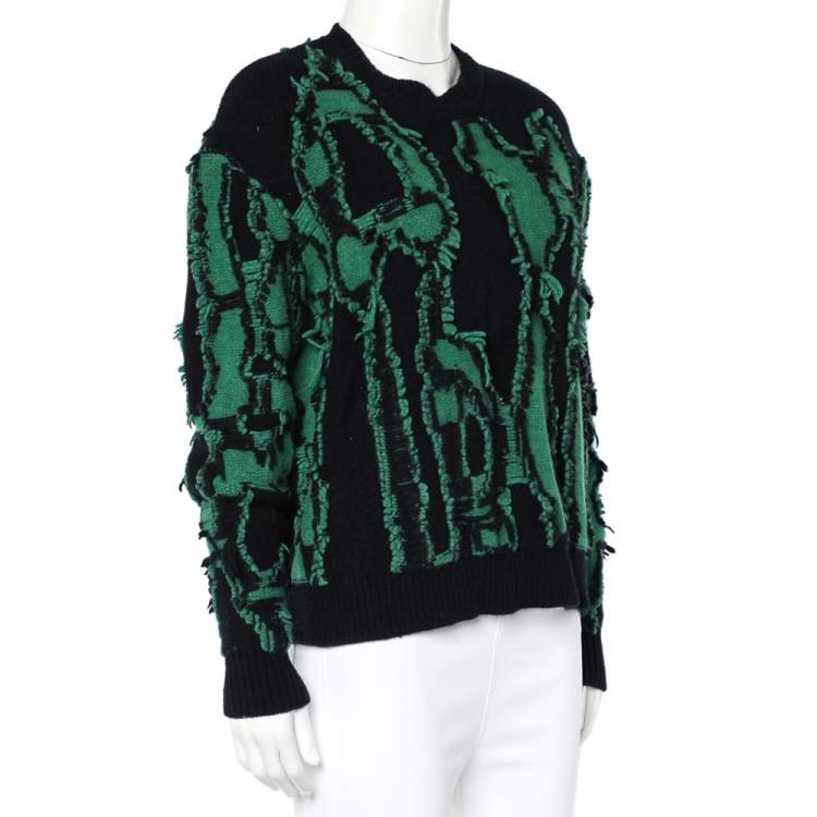 Pre Owned Stella McCartney Black & Green Jacquard Knit Crewneck Sweater S