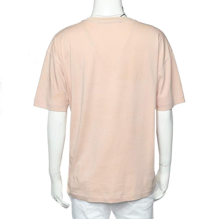 Pre Owned Stella McCartney Light Pink Cotton All Is Love Patch Detail Crewneck T-Shirt M
