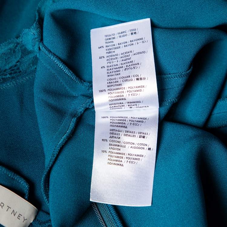 Pre Owned Stella McCartney Teal Green Crepe Lace Trim Detail Sleeveless Trail Gown M