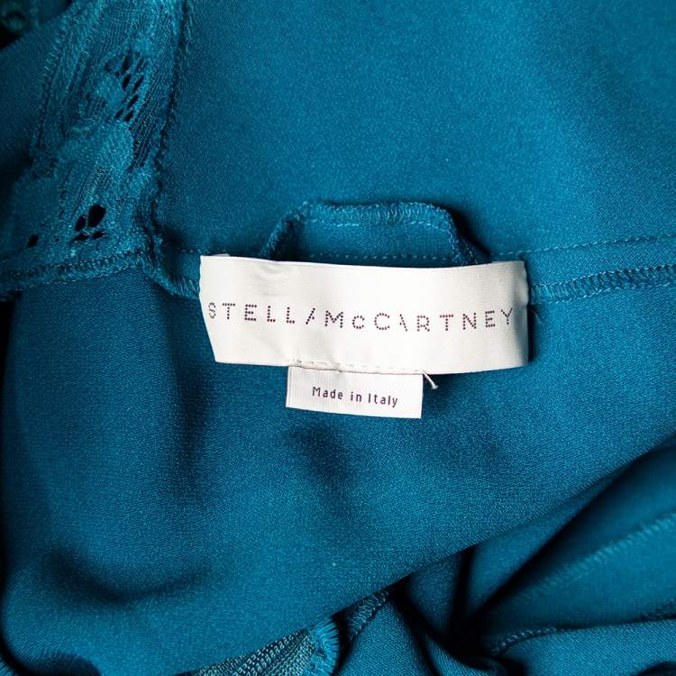 Pre Owned Stella McCartney Teal Green Crepe Lace Trim Detail Sleeveless Trail Gown M