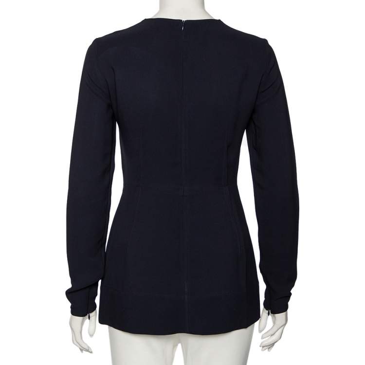 Pre Owned Stella McCartney Navy Blue Cady Long Sleeve Peplum Blouse S