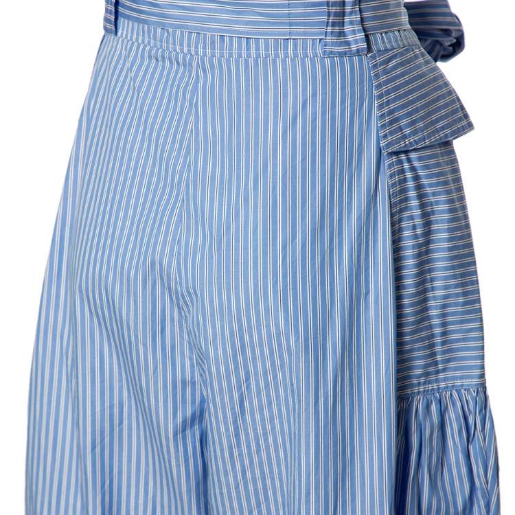 Pre Owned Stella McCartney Blue Striped Cotton Belted Poplin Pants L 