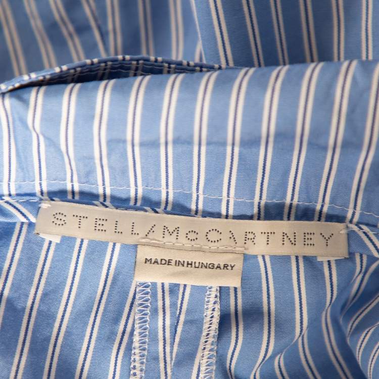 Pre Owned Stella McCartney Blue Striped Cotton Belted Poplin Pants L 