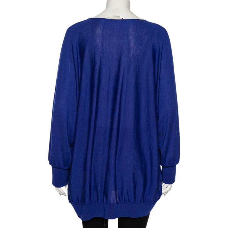 Pre Owned Stella McCartney Blue Wool Ribbed Sleeve Detailed Round Neck Sweater M