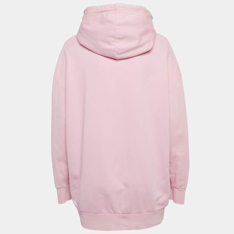 Pre Owned Stella McCartney Pink Logo Printed Cotton Knit Hoodie M