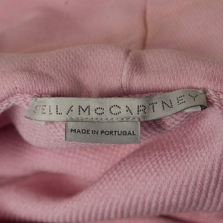 Pre Owned Stella McCartney Pink Logo Printed Cotton Knit Hoodie M