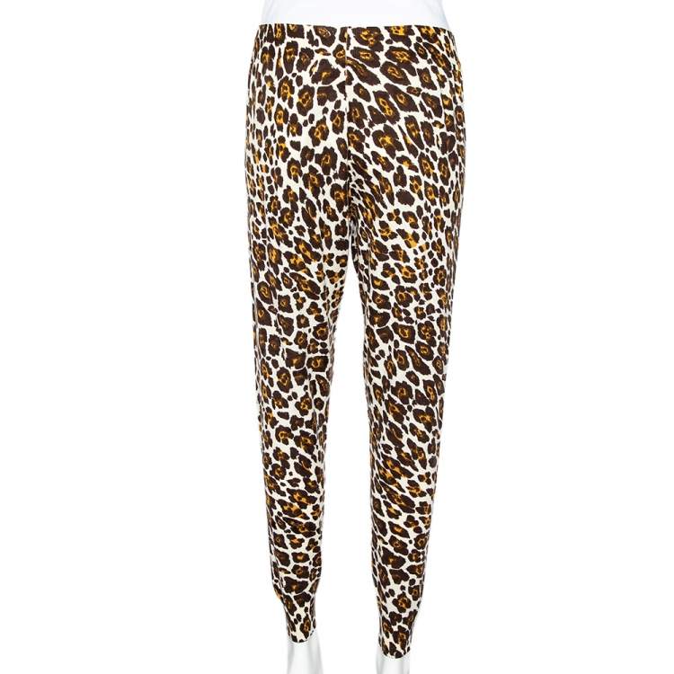 Pre Owned Stella McCartney Cream Animal Printed Wool Knit Joggers M