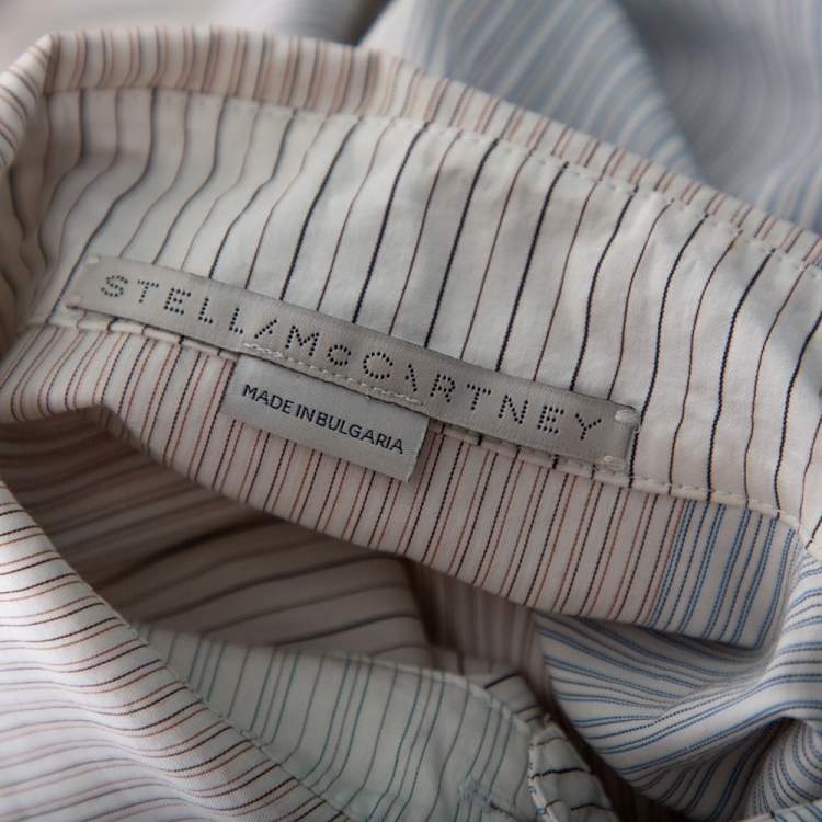 Pre Owned Stella McCartney White Striped Cotton Contrast Rib Knit Trim Shirt M