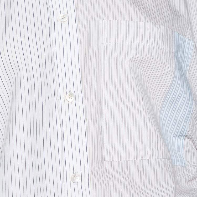 Pre Owned Stella McCartney White Striped Cotton Contrast Rib Knit Trim Shirt M