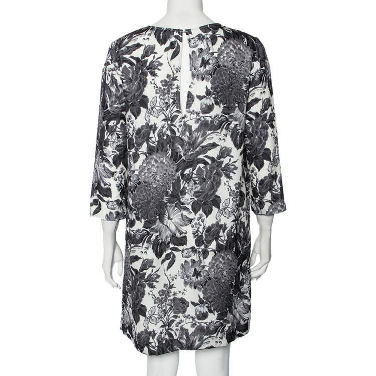 Pre Owned Stella McCartney Monochrome Floral Printed Silk Short Dress M 