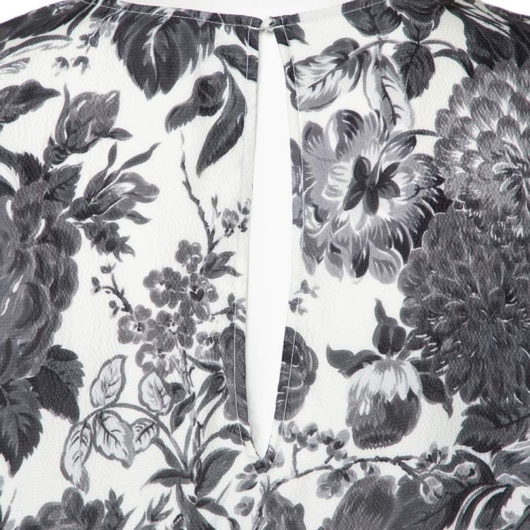 Pre Owned Stella McCartney Monochrome Floral Printed Silk Short Dress M 