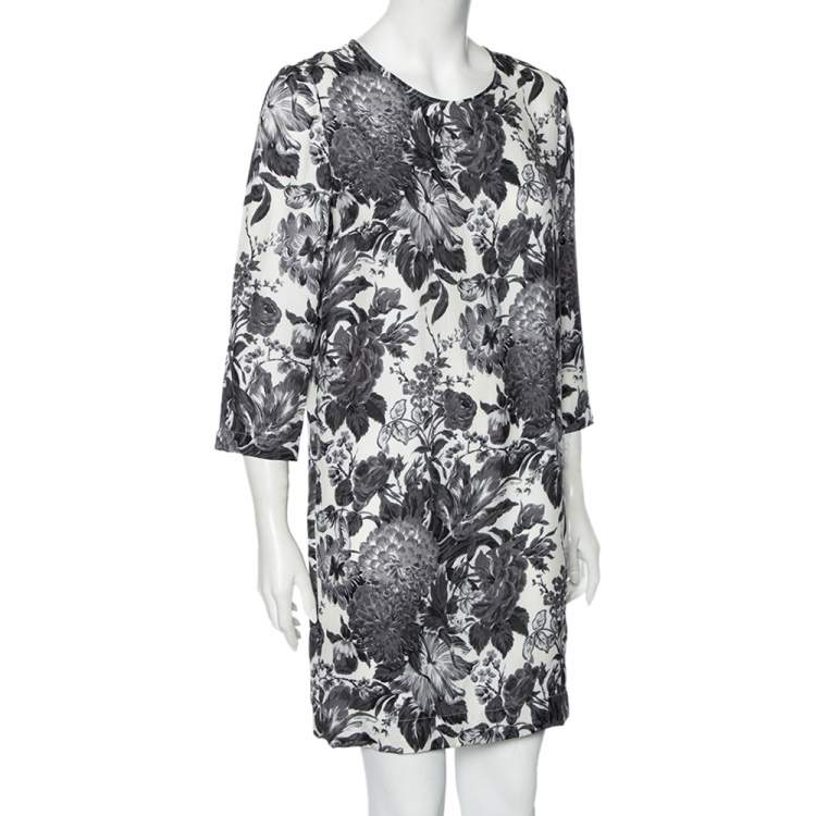 Pre Owned Stella McCartney Monochrome Floral Printed Silk Short Dress M 