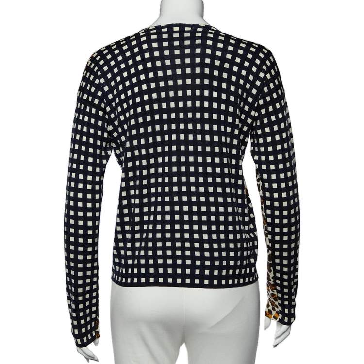 مملوكة مسبقًا Stella McCartney White Leopard And Check Print Wool Long Sleeve Sweater M