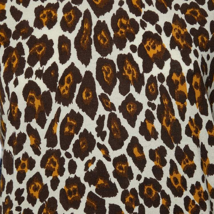 مملوكة مسبقًا Stella McCartney White Leopard And Check Print Wool Long Sleeve Sweater M