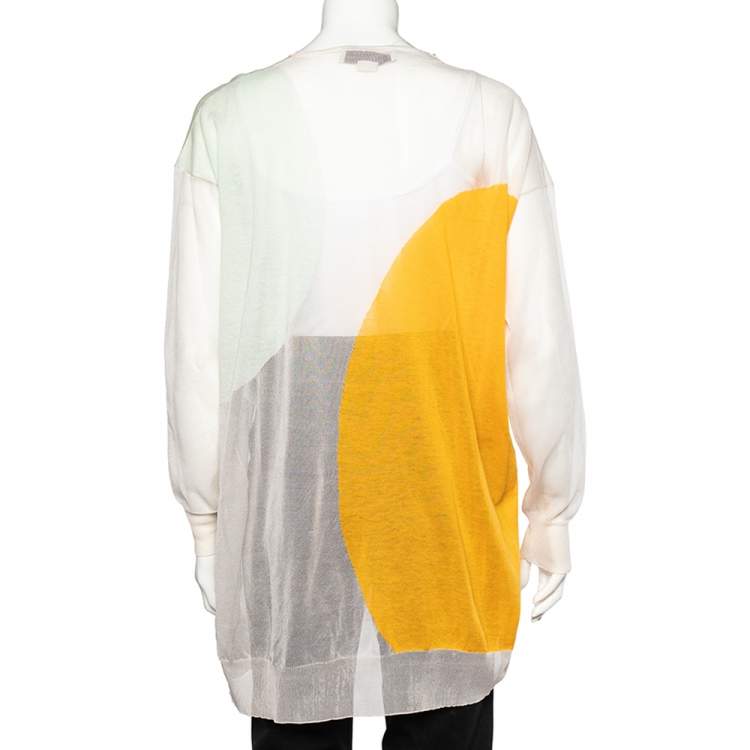 مملوكة مسبقًا Stella McCartney Multicolor Silk And Cotton Patterned Knit Sheer Detail Top M