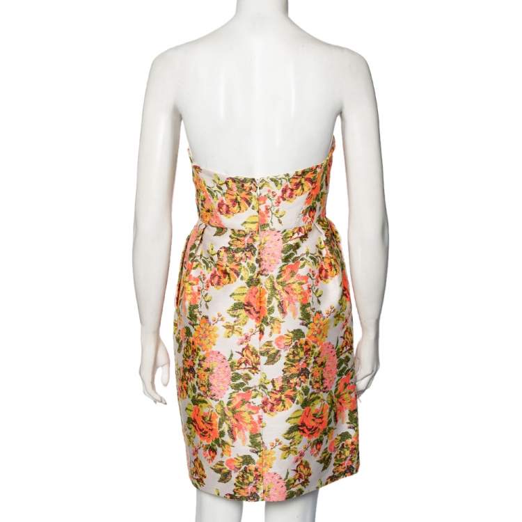 مملوكة مسبقًا Stella McCartney Metallic Neon Floral Jacquard Ridley Strapless Mini Dress S