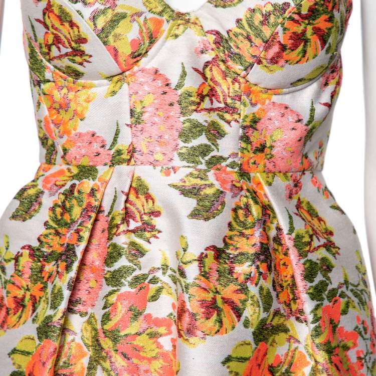 مملوكة مسبقًا Stella McCartney Metallic Neon Floral Jacquard Ridley Strapless Mini Dress S