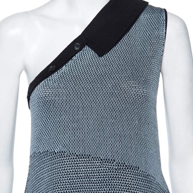 مملوكة مسبقًا Stella McCartney Blue-Black Knit One Shoulder Asymmetric Fringed Top M