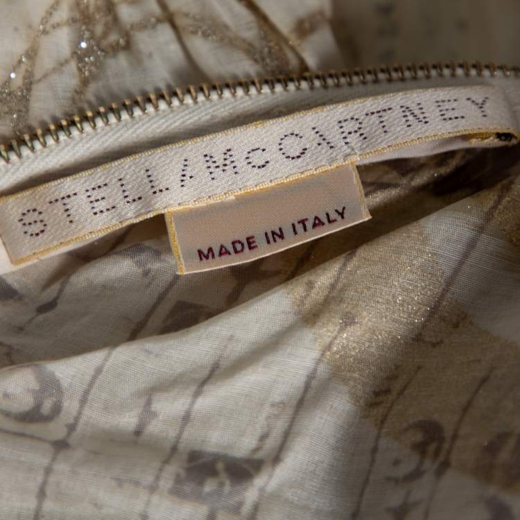مملوكة مسبقًا Stella McCartney Cream & Gold Foil Printed Cotton Draped Lightweight Bomber Jacket S